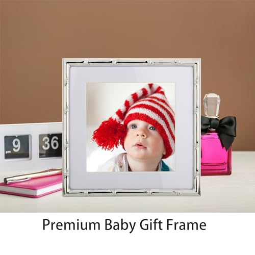 YiPinYin 6x6'' Bamboo Detail Sqaure Silver Metal Picture Frame With Mat for 4x4'' Set of 2, Narrow Silver Plated Photo Frames 4x4'' With Soft Velvet Backing for Desktop and Wall Décor(Silver) - color: Silver, size: 6x6 Mat 4x4 2PK