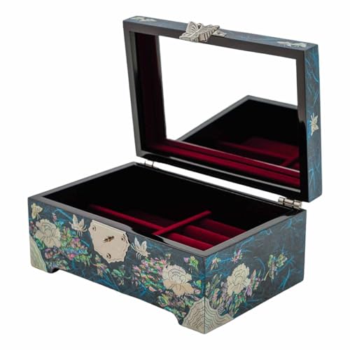 February Mountain Mother of Pearl Jewelry Organizer Box with Ring Tray - Gifts for Women Unique gift for women who have everything - color: Blue