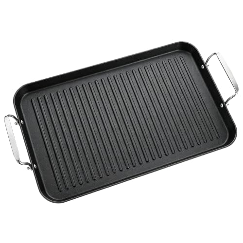 21" x 13" Cast Iron Double Burner Griddle, Non-Stick Stovetop Griddle Pan - size: 21" x 13" x 1"