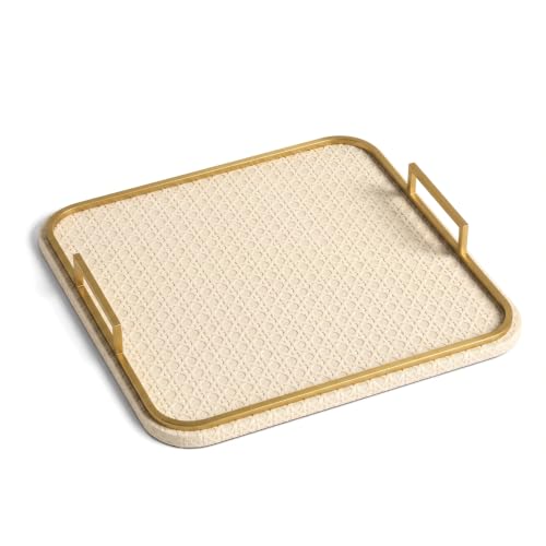 Preston Lane Mayfair Decorative Coffee Table Tray, Faux Leather - Alabaster - color: Alabaster