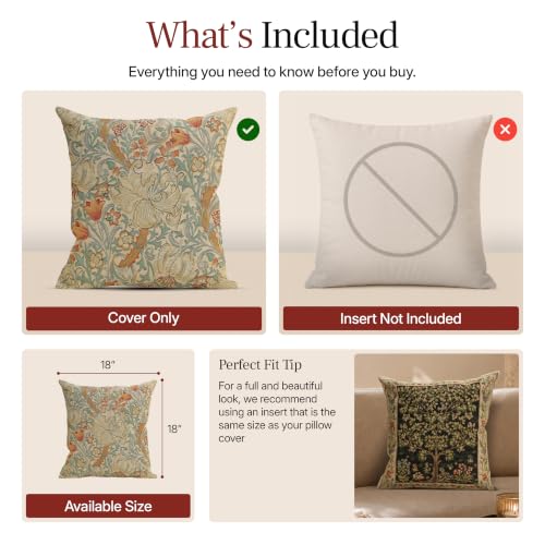 William Morris Golden Lily Light Tapestry Throw Pillow Cover 18 x 18 in - color: Cream,blue,green,orange,red,yellow