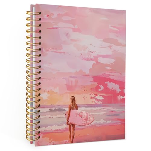 Wheatwin Pink Beachy Aesthetic Spiral Notebook Journal, Preppy Trendy Cute Notebook for Women, Preppy Notebooks for School 5.5x8.3 - color: Pink Surf