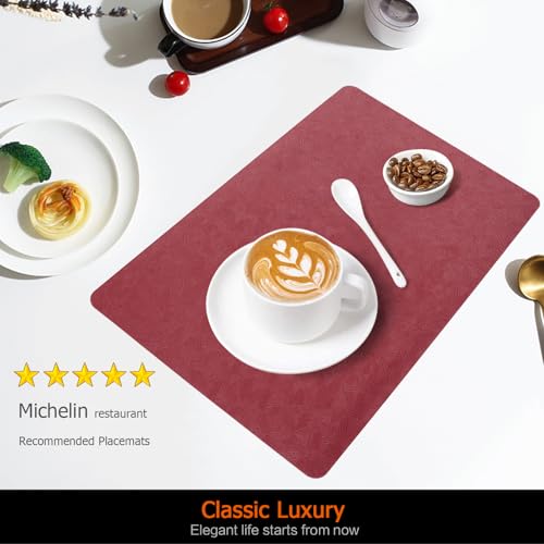 Red Plastic Placemats Set of 8, Faux Leather Waterproof Table Mats - color: Red