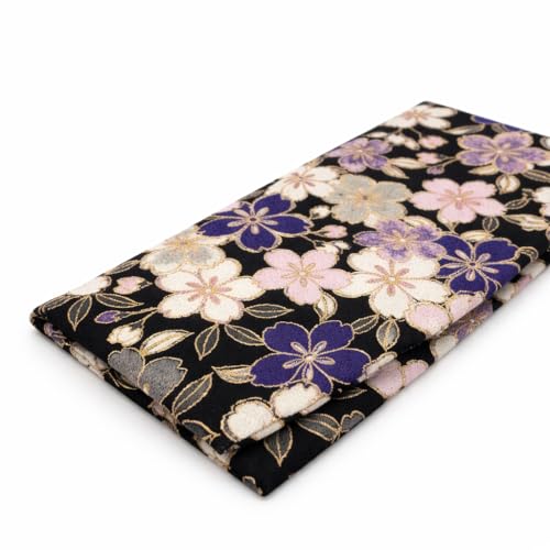 Cute Women's Cash Wallet [ Made in Japan ] Traditional Edo Komon Design (Cash Envelop Wallet) (Cherry blossom (navy)) - style: Cherry Blossom (Navy)