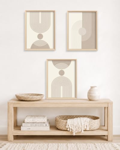 HesenDot Neutral Abstract Framed Wall Art, Modern Geometric Canvas Prints - color: Framed Neutral Geometric, size: 16"L x 12"W