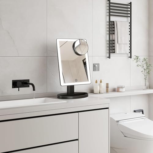 FUNTOUCH Large Lighted Makeup Mirror with Lights (Black) - color: Black a