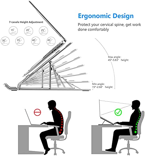 Leeboom Laptop Stand for Desk, Adjustable Foldable Aluminum Riser, Silver - color: Silver