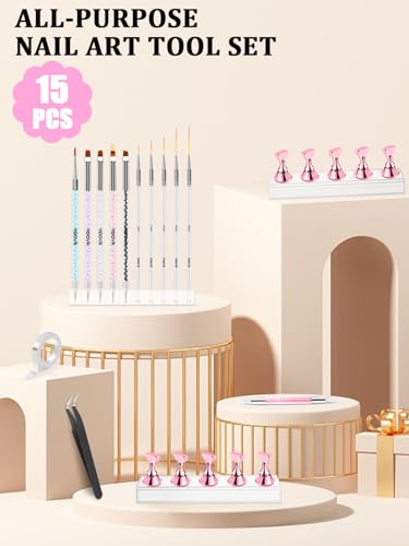 YOOVR 20-In-1 Nail Art Tools with Nail Stand Holder for Press on Painting - size: 15 PCS