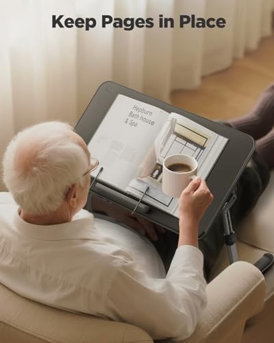 SAIJI Book Stand for Reading Hands Free with Page Paper Clips in Bed Laptop Desk Table