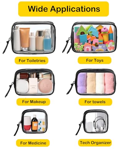 3Pcs Travel Clear Makeup Bag Set for Women, Transparent Toiletry Bag with Zipper Portable Makeup Pouch Organizer Waterproof Small Cosmetic Bag Compact Car Bag Organizer Car Accessories (Black Set) - color: Black Set