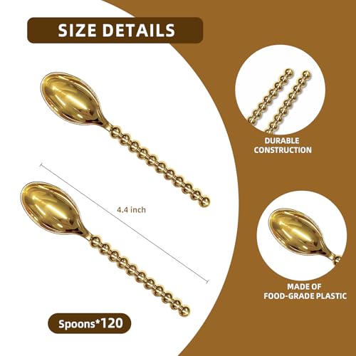 Premium 120-Piece Gold Mini Dessert Spoons with Beaded Handle, 4.4 Inch - color: 120pcs Gold Spoons