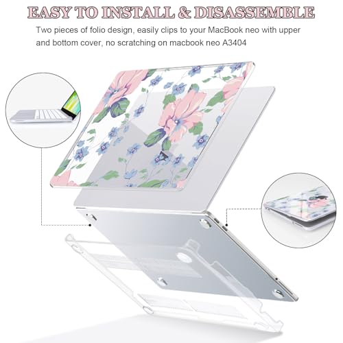 Pink Floral Clear Hard Case for MacBook Neo 13 inch A18 Pro A3404 - color: Pink Floral