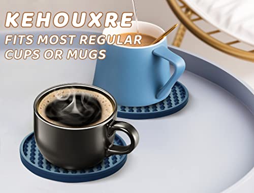 Coasters for Drinks 6 Pack Drinking Coasters with Holder,Heat Resistant Silicone Cup Mat Tabletop Protection,Non-Slip Rubber Coaster for Kinds of Cups (Blue) - color: Blue
