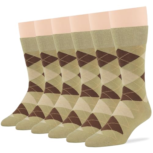 7BIGSTARS Men Cotton Patterned Crew Dress Socks 4-6 Pack, L 9-12 - color: 07a - Argyle, Khaki-tan/Brown (Ar07)