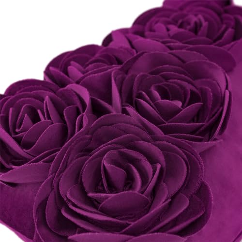 JWH 3D Flower Throw Pillow Cover, Purple Red, 12x20 Inch - color: Purple Red