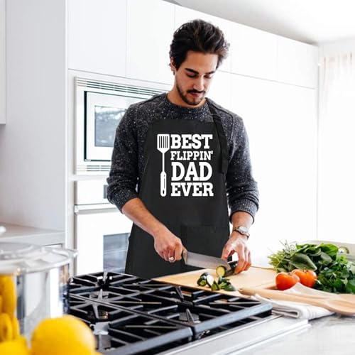 Rosoz Funny BBQ Black Chef Aprons for Men Adjustable Kitchen Cooking Aprons - color: Best Flippin'dad Ever