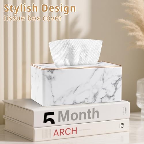 PU Leather Tissue Box Cover Rectangle,Marble Facial Tissues Cube Box Holder - color: X-marble