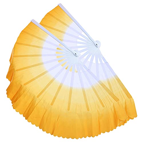 ZooBoo 2Pcs Traditional Chinese Folding Dance Fan - Elegant Taichi Kungfu Performance Accessory - color: Yellow