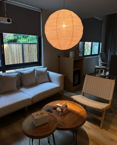 Hytsoeee(19.69Inch) Large Round Linen Fabric Lantern, Beige Foldable Hanging Fabric Lantern Lamp Shade,Handmade Linen Cloth Lanterns Pendant Light Shade for Home, Leisure Places, Ceiling Decor