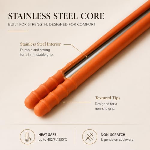 Silicone Cooking Chopsticks with Spoon, 12-Inch, Pink, Made in Korea - color: Pink