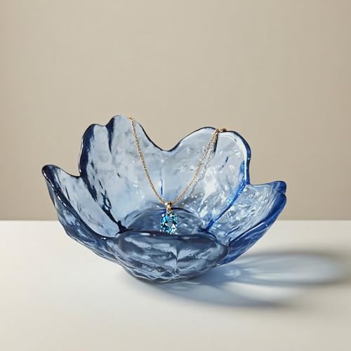 Blue Crystal Flower Jewelry Ring Dish, Clear Trinket Bowl, Cute Nightstand Decor Ring Holder for Women, Home Decor Gifts for Women, Wedding, Birthday, Mother's Day - color: Crystal Blue