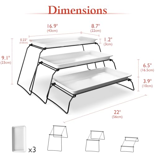 Bumusty Large 3-Tier Melamine Serving Tray Set, 17 x 8.7 in, Black Stand - color: Black, size: 17" x 8.7"