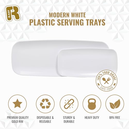 R-kay 4 Pack Plastic Serving Trays for Party - White Serving Tray 10 by 5.5 in - Heavy Duty Dessert Trays for Food - Rectangular Party Serving Trays - Premium Party Trays - White Platters - color: White, size: 10 Inch