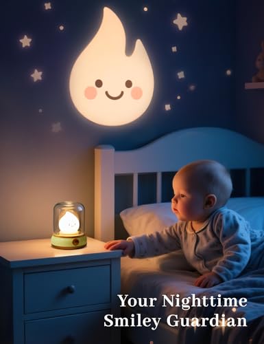 WANIDEA Cute Night Light, Kids Night Light with Batteries, Bedroom Decor - color: Flame Green White Noise