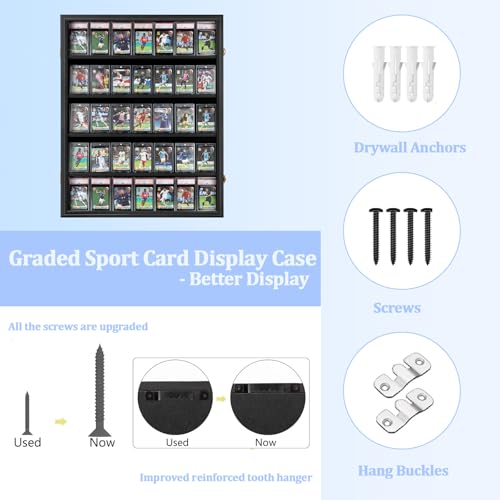 35 Graded Sports Card wall-Mounted Display case for Shows, Black - size: 35 Card - Black - Vertical