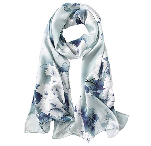 ANDANTINO 100% Silk Long Scarf-Women Large Oblong Shawls with Gift Packed - color: Dusty Blue Peony