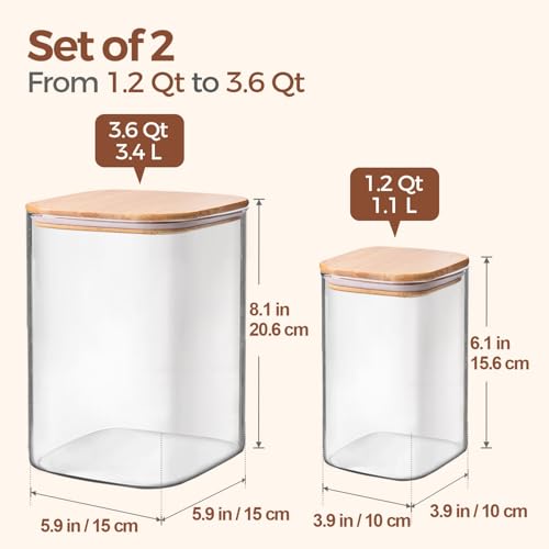 ComSaf Glass Storage Containers with Bamboo Lids 1.2/3.6 Qt 2 Pack - color: 3.6Qt/1.2Qt-Square
