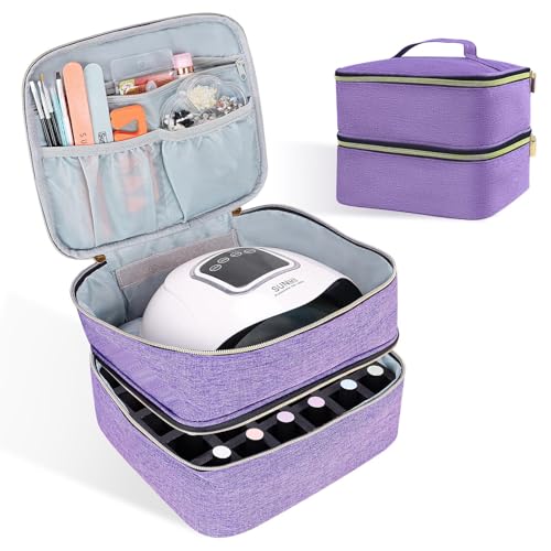 ALSLEA Nail Polish Organizer Holds 30 Bottles (15ml - 0.5 fl.oz) Double-layer Gel Nail Polish Kit Case, Nail Holder for Nail Lamp, Portable Nail Organizer and Storage for Nail Supplies (Purple) - color: Purple, size: 30 slots