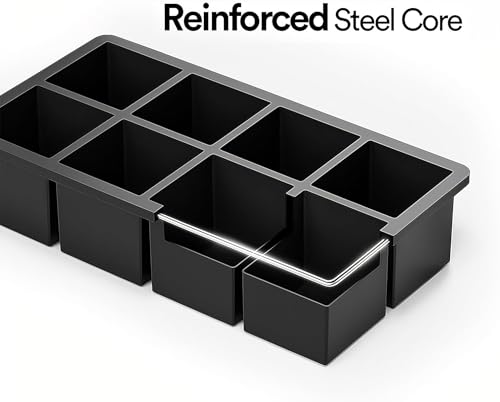 Ice Cube Molds, 2 Pack Silicone Trays for 8 Large Square Cubes - color: Black_2