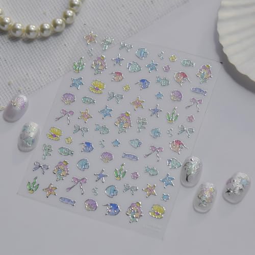 5D Embossed Under The Sea Stickers for Nail Art Jelly Fish Self-Adhesive Nail Art Decals for Women Nail Supplies Art Design Stickers (to5730) - style: to5730
