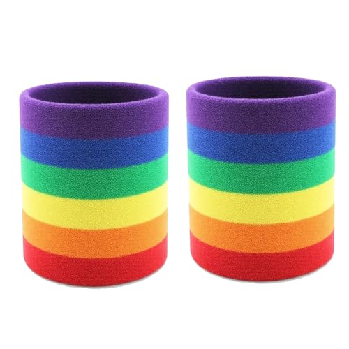 COUVER 3 Color Striped Sports Sweatband Set - color: Rainbow