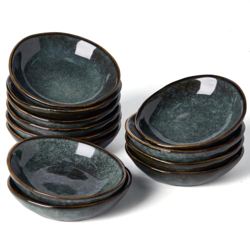 famiware Ceramic Soy Sauce Dish, 2.1oz Dipping Bowl Set of 12, Deep Forest - color: Deep Forest, size: 12pcs