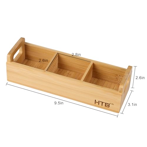 HTB Small Bamboo Tea Bag Holder with 3 Compartments - color: Bamboo 1PCS