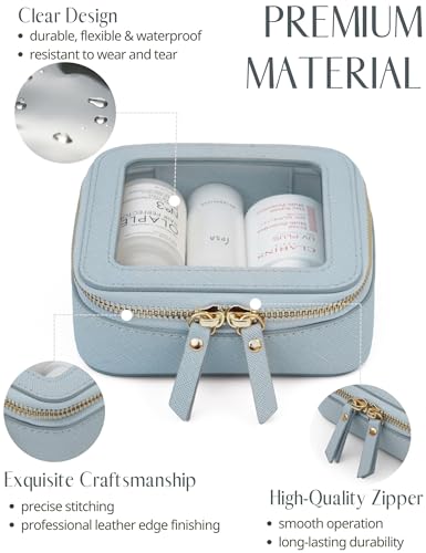 Popvibe Clear Makeup Bag Travel Cosmetic Case Transparent Toiletry Bag with Zipper, Portable Make Up Organizer Traveling Compact Car Bag for Essentials, Light Blue, Mini - color: Light Blue, style: Mini Chic