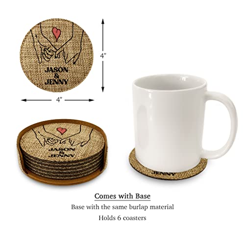 Smile Art Design Family Couple Names CUSTOM COASTER Set of 6 with base Round Burlap Material Personalized Prints Personalized Gifts Christmas House warming for her him Valentine's Day Gift Style8 - color: Style 08, size: Set of 6 - Round Coaster