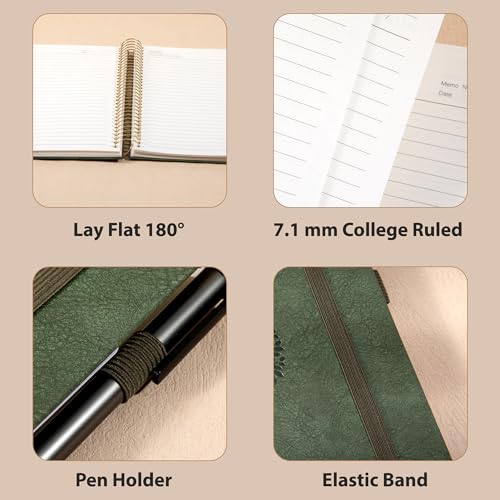 Yoment Hardcover Spiral Notebook 8.5" x 11" 5 Subject Notebook with Tabs - color: Green