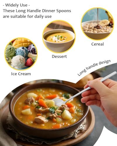 Korean Soup Spoons with Long Handles: 18/10 Stainless Steel 7.67'' Large Round Soup Spoons,4 Pack Asian Metal Dinner Spoon Set with Round Edge for Coffee,Desserts,Dishwasher Safe - size: 7.67 inch silver
