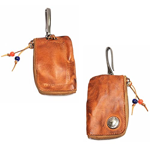 1 Pcs Leather Mini Medieval Pouch Keychain, Coin Organizer, Change Holder, Leather zipper Pouch for Men & Women