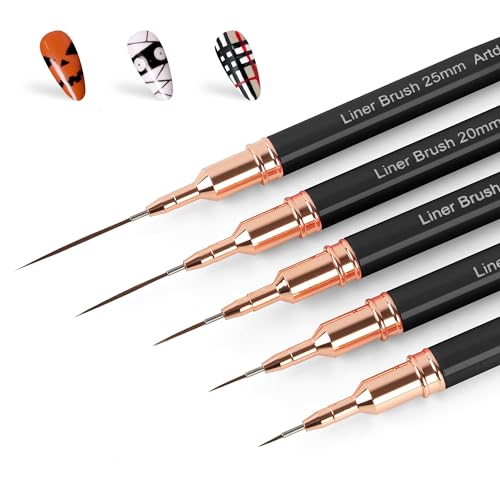 Artdone Metallic Nail Art Pens, Liner Brushes Set, 5PCS Black Nail Tools - color: Black Liner Brush Set