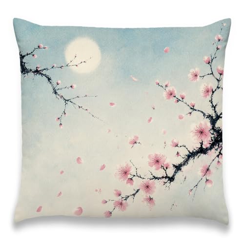 Cherry Blossom Pillow Cover 18 x 18 Inches, Moon Branch Decor - color: Blush Blossom