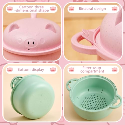 2 Sets 45oz Cute Pig Ramen Bowl Microwavable Pink, Nordic Green - color: Pink,Nordic Green