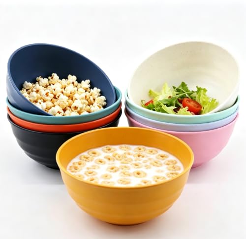 Large 60oz Unbreakable Bowls – Wheat Straw BPA Free Deep Soup Bowls, Microwave Dishwasher Safe for Cereal, Salad, Oatmeal, Ramen – Perfect for Camping & Daily Dining (Bowl-9p without Lid) - color: Bowl-9p without Lid
