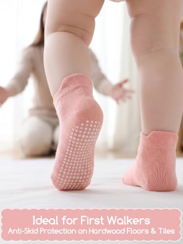 Aroveea Toddler Socks Non Slip Grip Baby Girls Kids Ankle Cute 12 Pack - color: Bright Rainbow, size: 6-12 Months