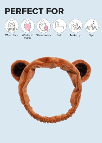 I DEW CARE Brown Bear Face Wash Headband, Animal Head Band, Soft & Fuzzy - color: 02 Brown Bear Headband