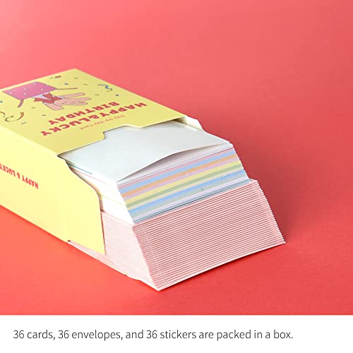 Monolike Day-by-day Card, Happy and Lucky Birthday - Mix 36 Mini Single cards, 36 envelopes, 36 stickers Package - color: Happy and Lucky Birthday