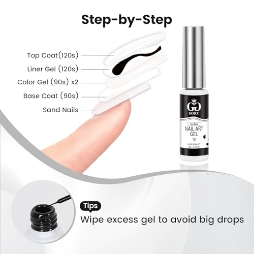 Black White Gel Nail Polish Liner Set Thin Brush for Nail Art French Tips - color: B6